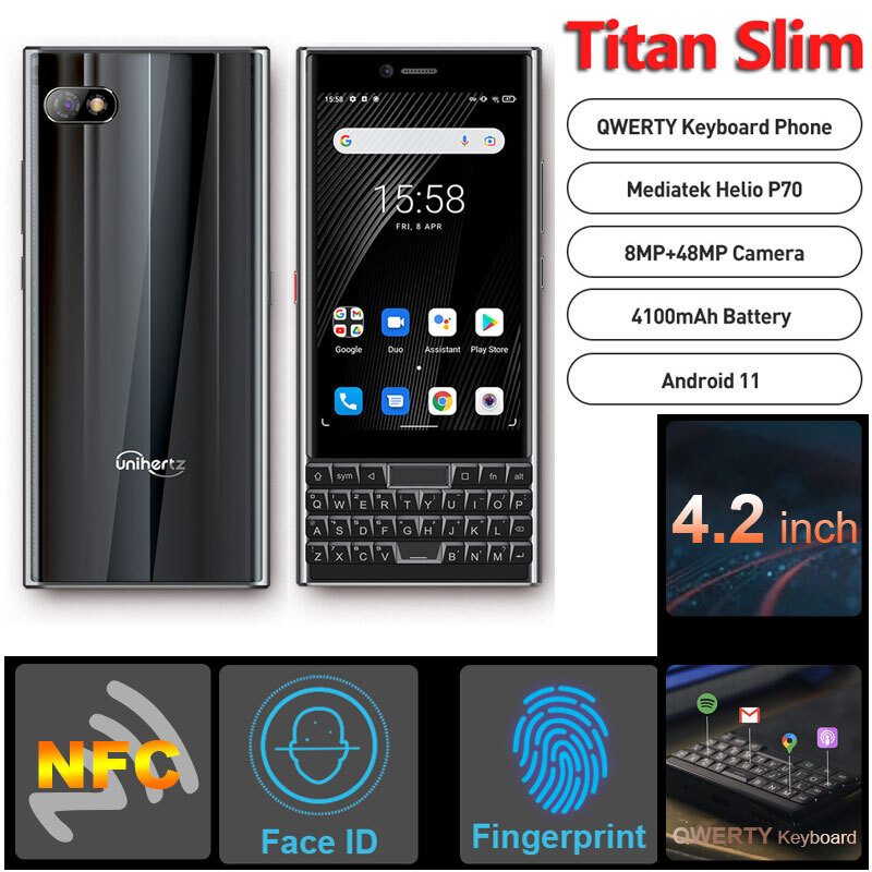 Unihertz Titan Slim QWERTY Keyboard Android 11 6GB 256GB 48MP MobilePhone Black