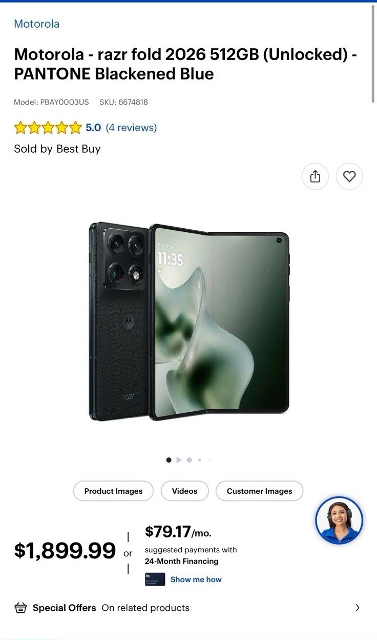 Brand NEW Motorola – razr fold 2026 512GB (Unlocked) – PANTONE Blackened Blue