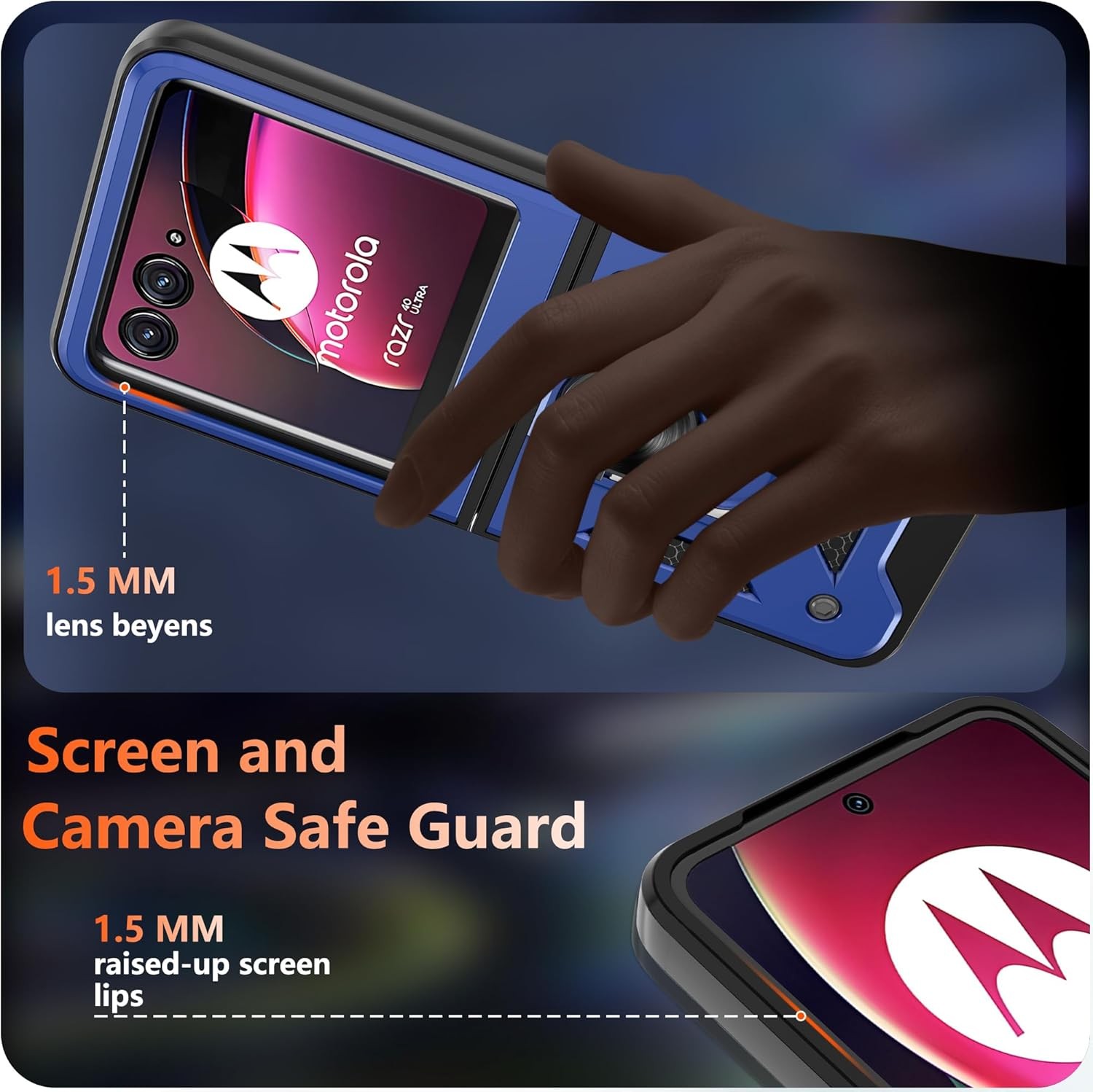 Motorola Moto Razr+ Plus 2023 Case with Slide Camera Cover, Shockproof Protectio