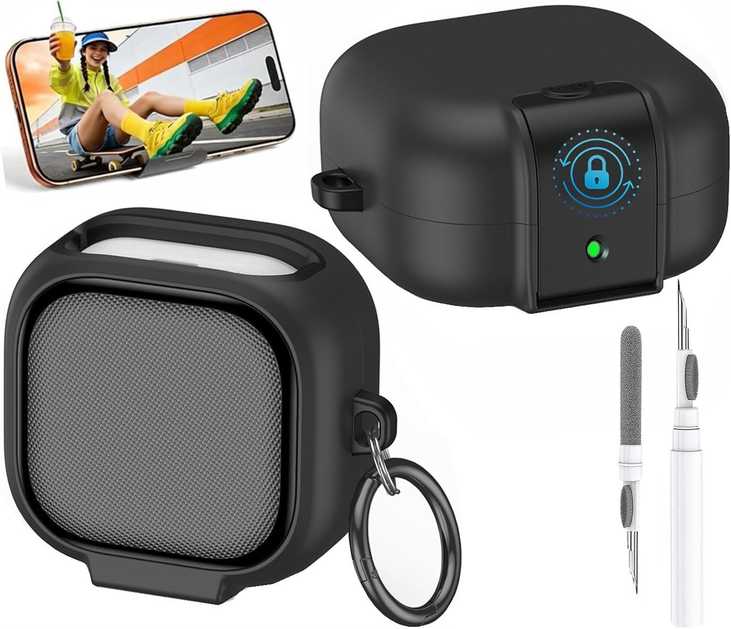Lock Case for Samsung Galaxy Buds 4/4 Pro with Phone Stand and Cleaner Kit Black