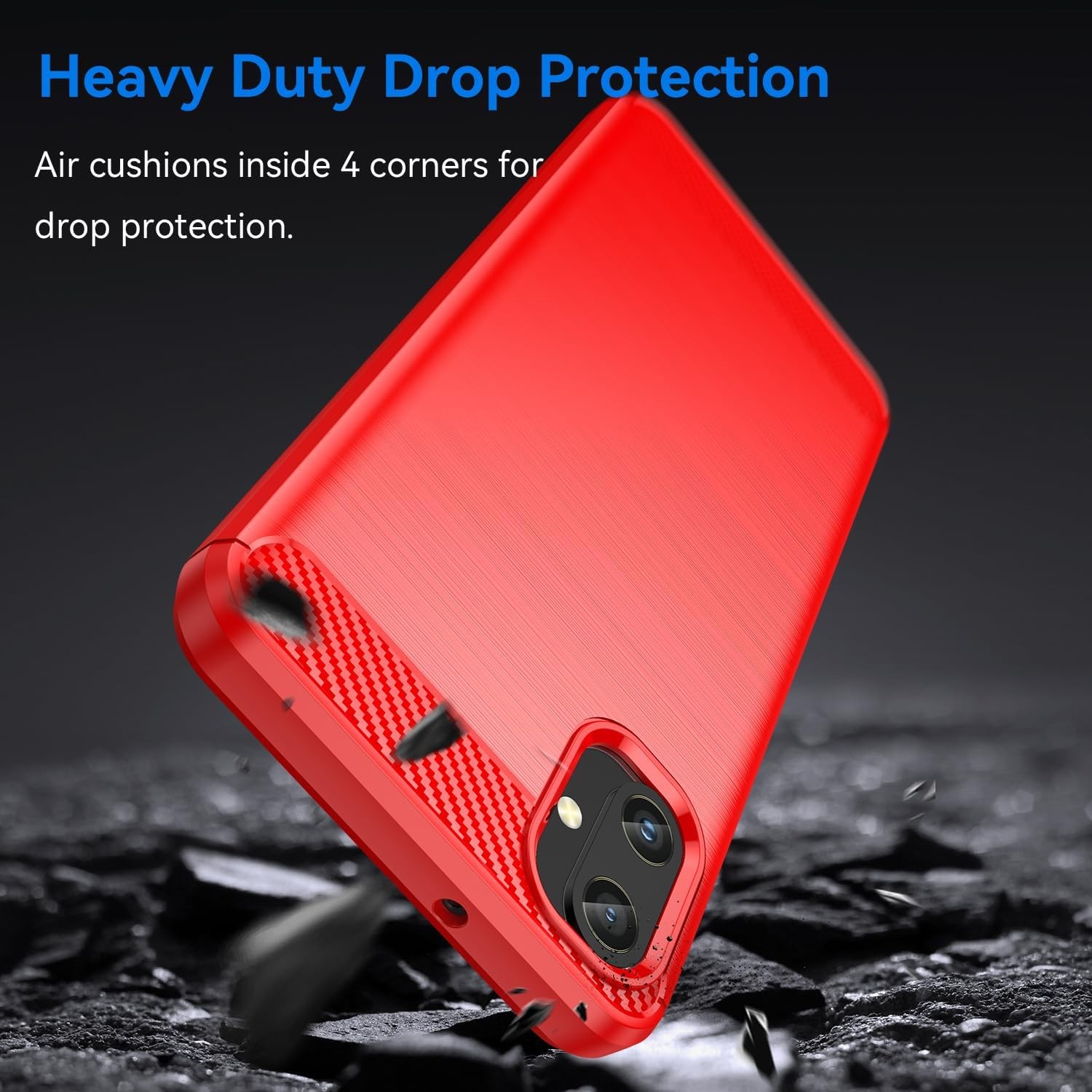 Samsung Galaxy A05 Phone Case, Shockproof Carbon Fiber Jacket, Soft TPU, Red