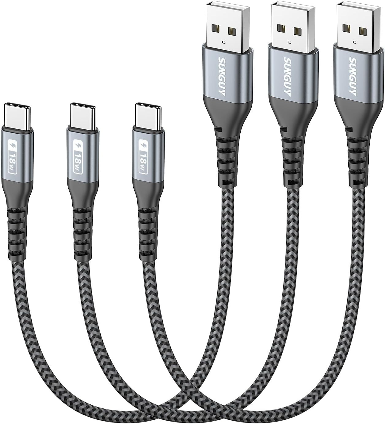 3-Pack 3A USB-C Fast Charging Cable for iPhone 17/16 and Samsung Galaxy S25 1FT