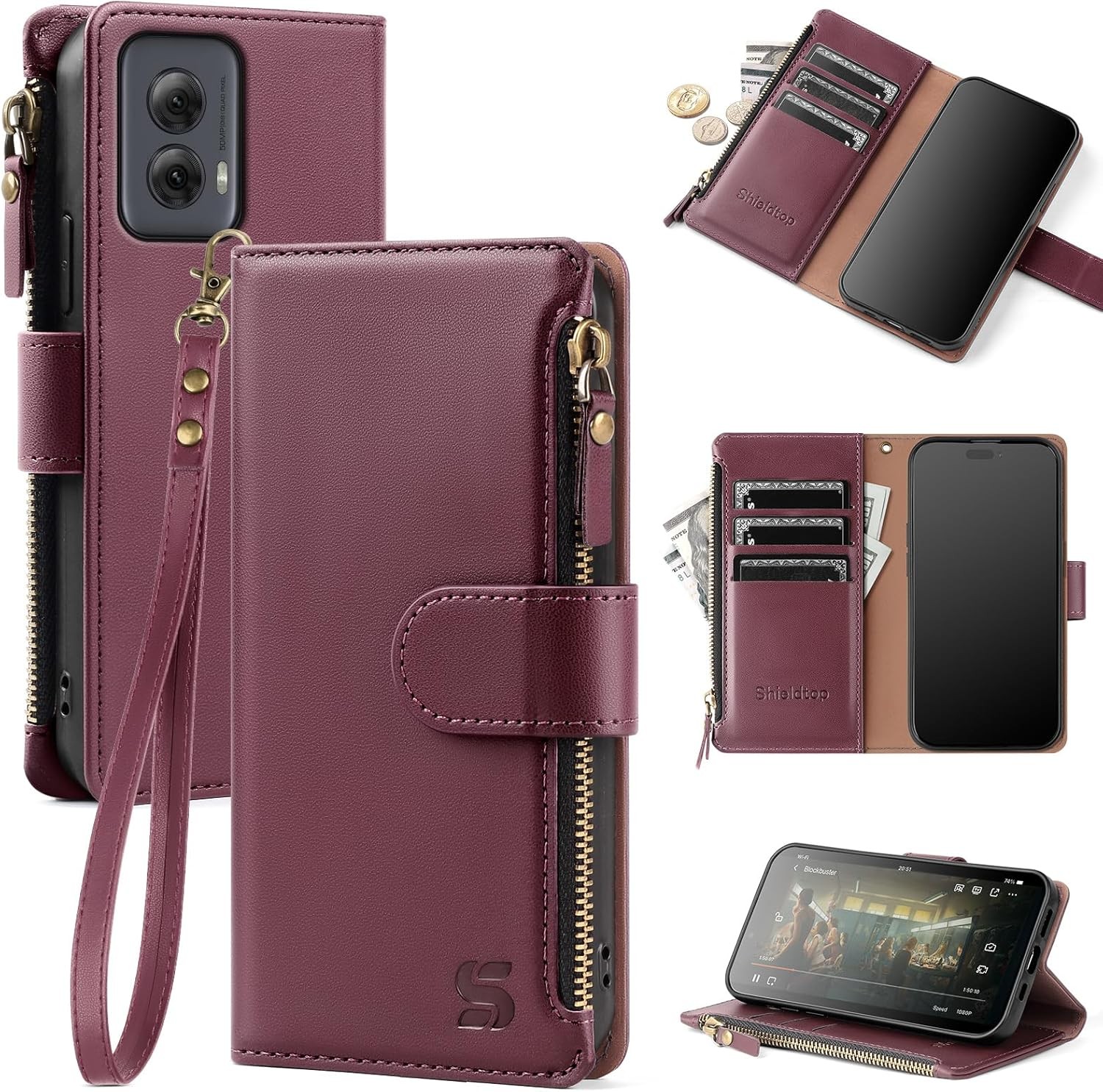 Motorola Moto G Power 5G 2024 Wallet Case Card Holder RFID Blocking PU Leather F