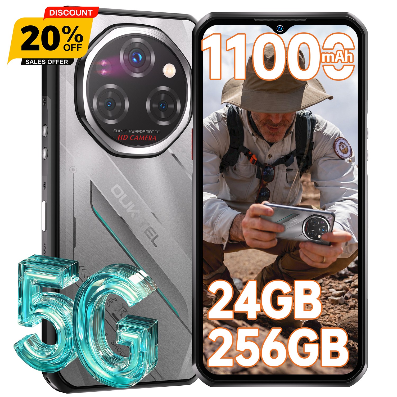 2026 OUKITEL WP62 5G Rugged Smartphone Android 15 24GB+256GB 11000mAh T-Mobile