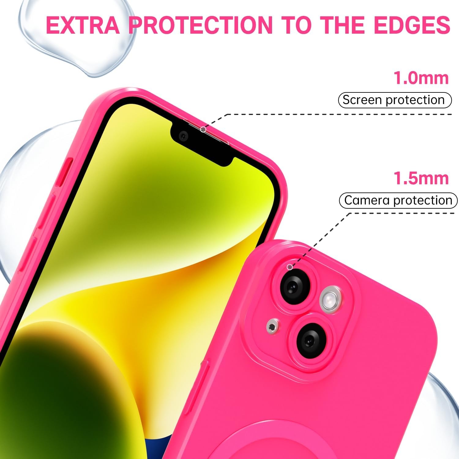 iPhone 14 Phone Case Silicone Magnetic Cute for Women, Neon Hot Pink Glossy Jell