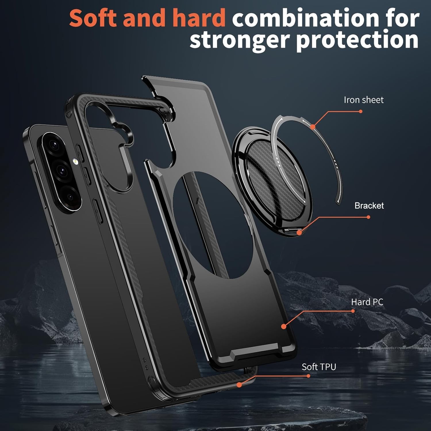 Phone Case for Samsung Galaxy A05s/A05 with Tempered Glass Screen Protector Blac
