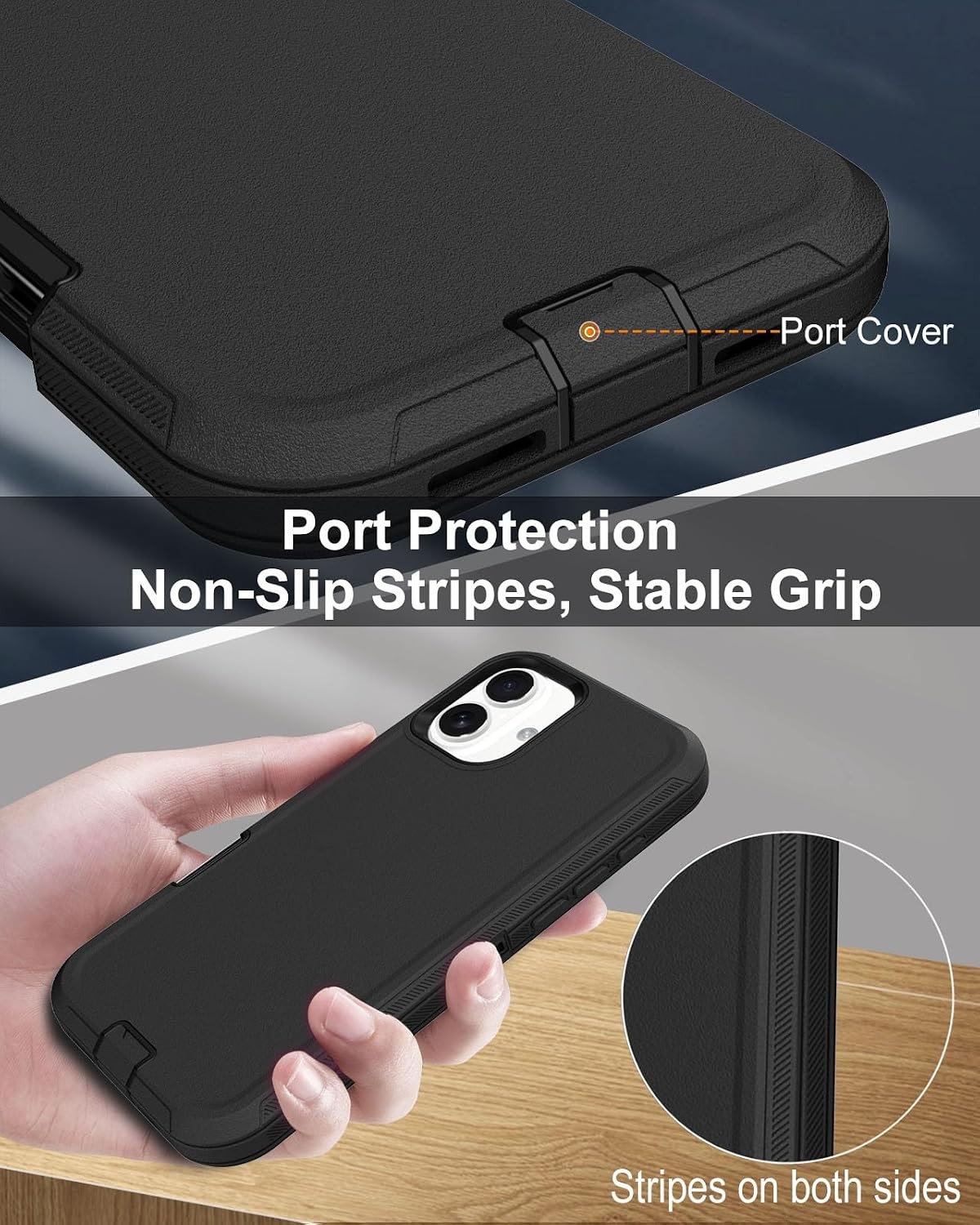 iPhone 17 Case with Port Cover, Rubber Matte Finish, Black | 3-Layer Heavy Duty