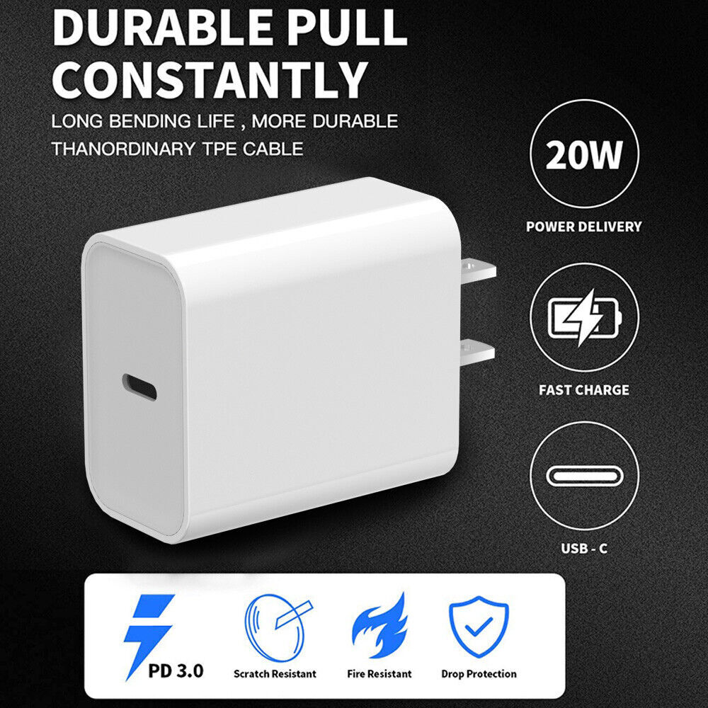 20W Super Fast Charger Wall Adapter USB-C Charging Cable for iphone 11 12 13 14