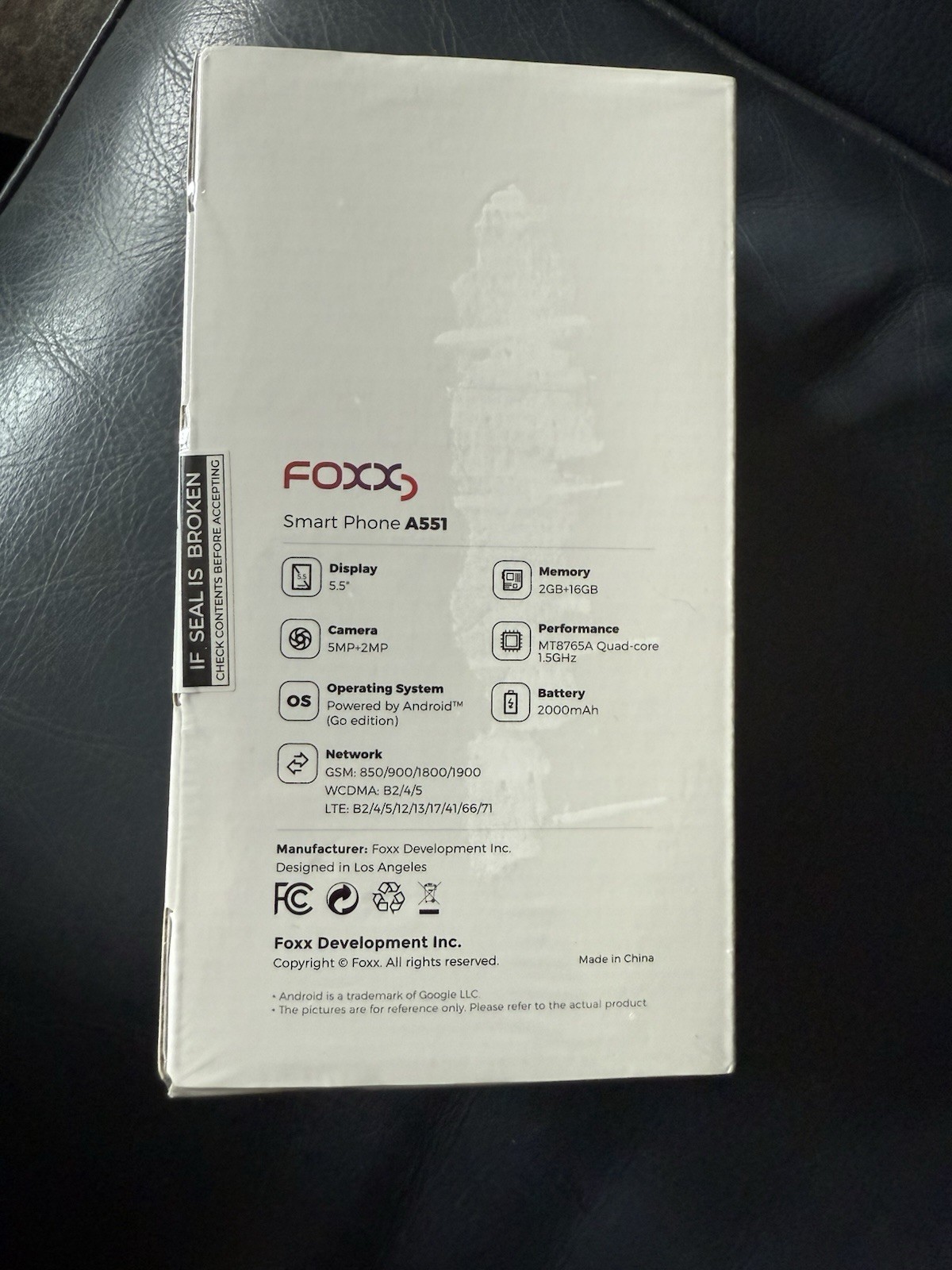 Foxx A551 Unlocked Smartphone with 2GB RAM, 16GB GSM, Dual-SIM, Black/Gray