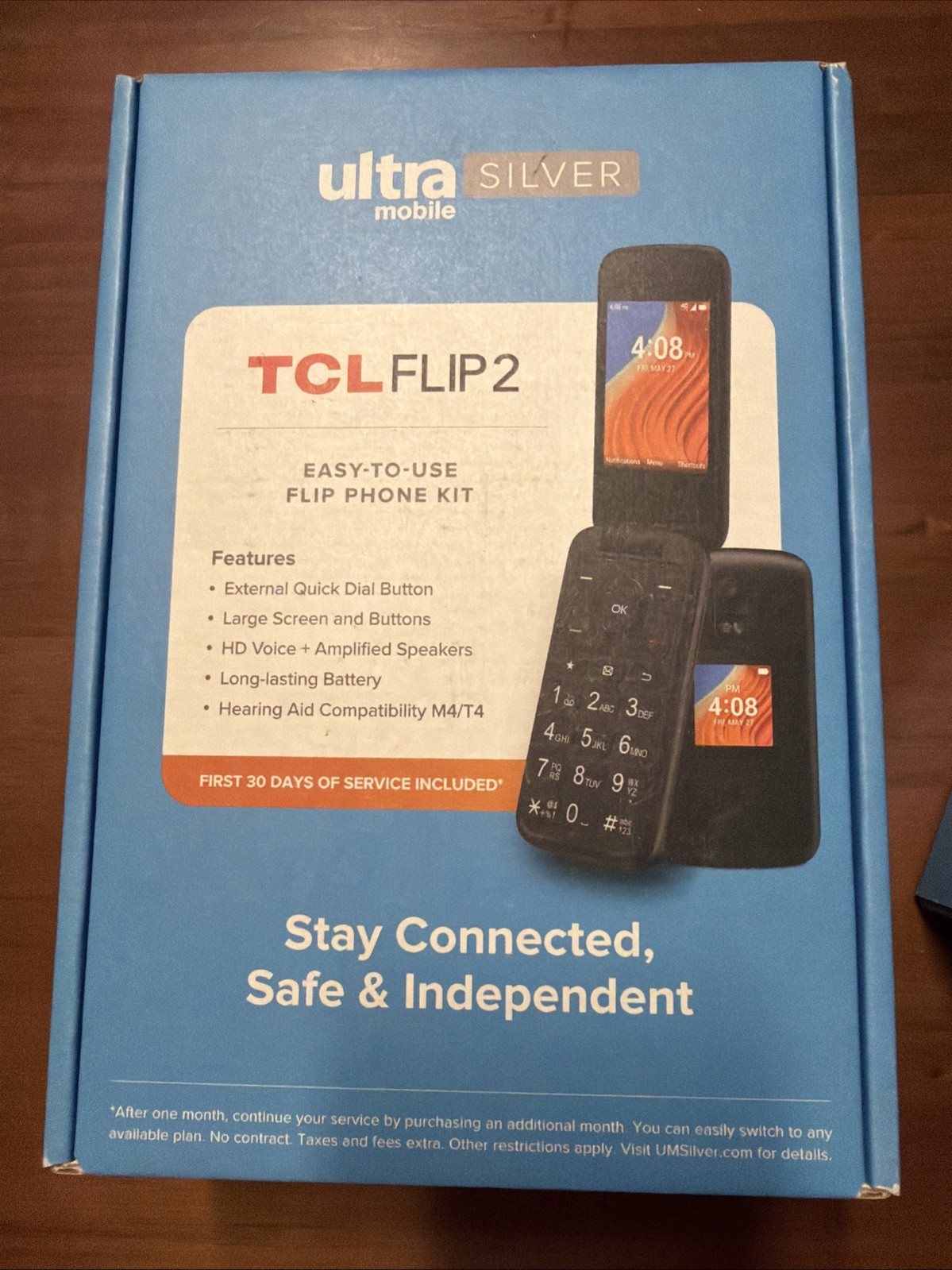 TCL Flip 2 Ultra Mobile Silver Phone Kit Bundle UW F2 1M