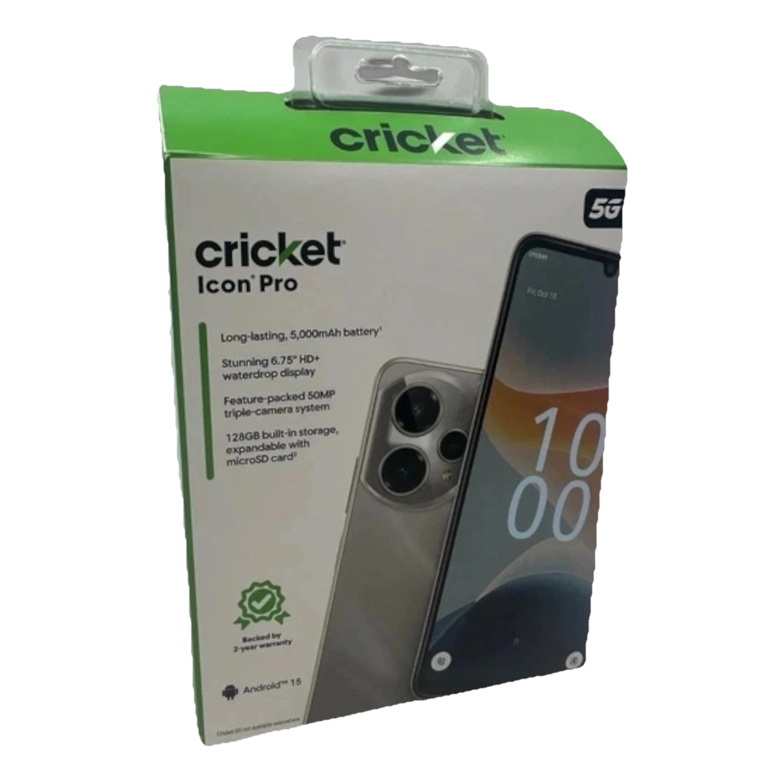 Cricket Icon Pro 5G Android 15 6.75″ HD 50MP Triple Camera 128GB Gray Smartphone