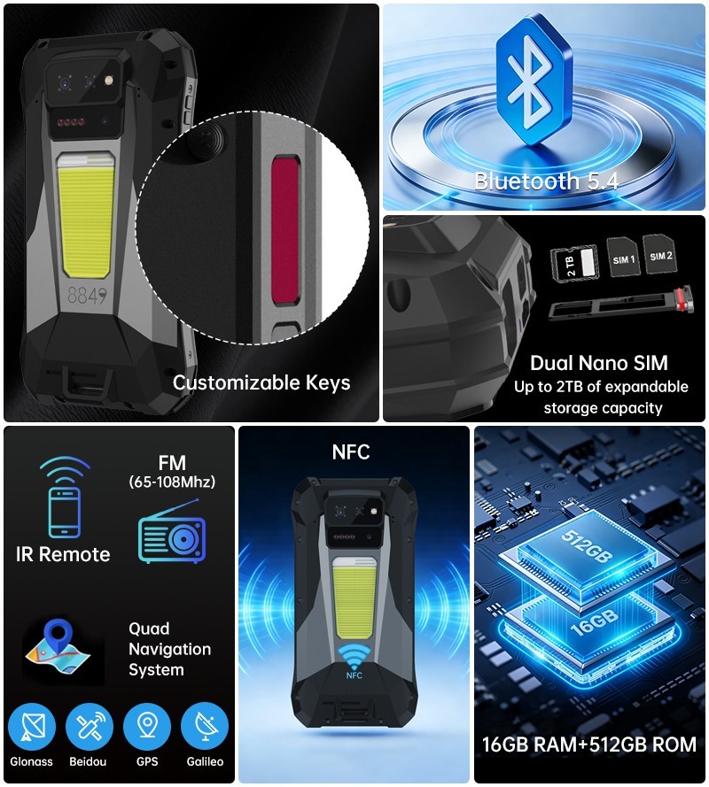 Unihertz Tank X 8849 5G Rugged Phone 200LM 1080P Projector 32GB+512GB Night VN