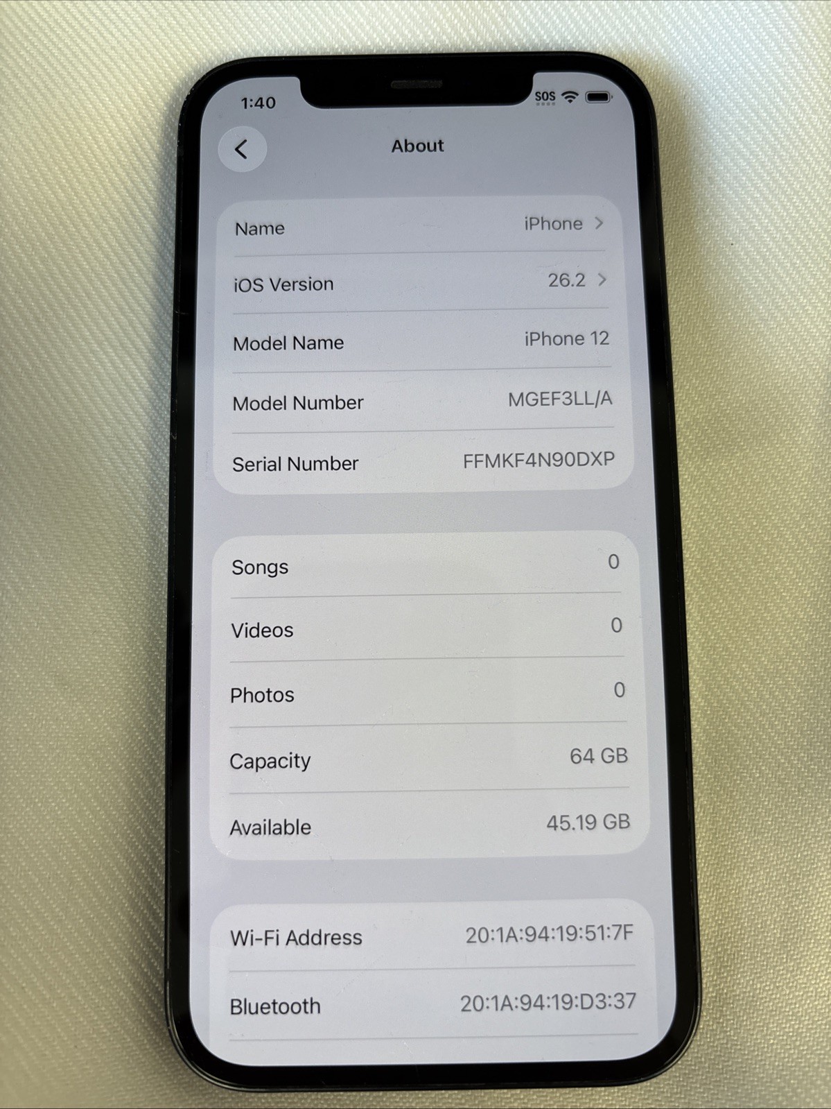 Apple iPhone 12 64GB – A2172 MGEF3LL/A Tested Works Factory Reset