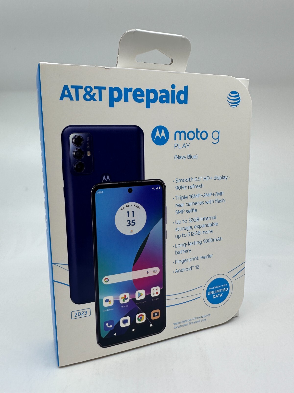 New & Sealed – Motorola Moto G Play (2023) Blue At&t Prepaid Smartphone 32GB