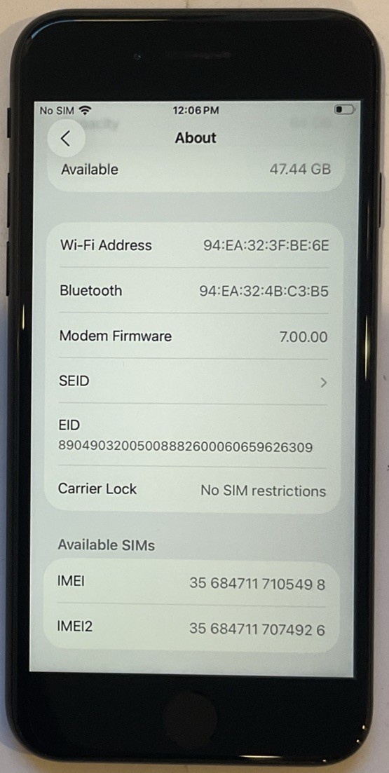 GSM UNLOCKED iPhone SE 2020, 64GB A2275 MHF83LL/A iOS 26.0.1, 90% BATTERY HEALTH