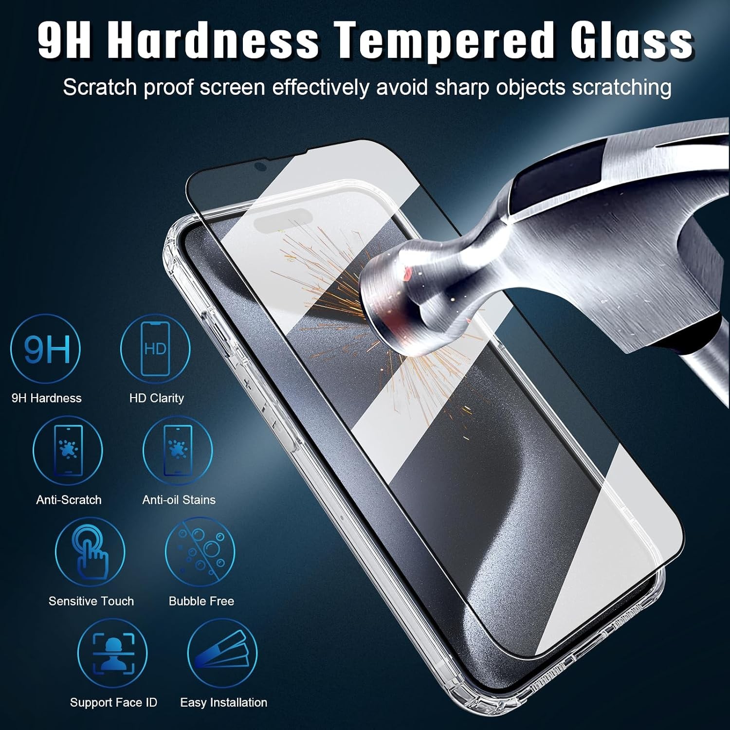 [2+2 PCS] Clear Case & Screen Protectors for iPhone 15 6.1 Inch Tempered Glass
