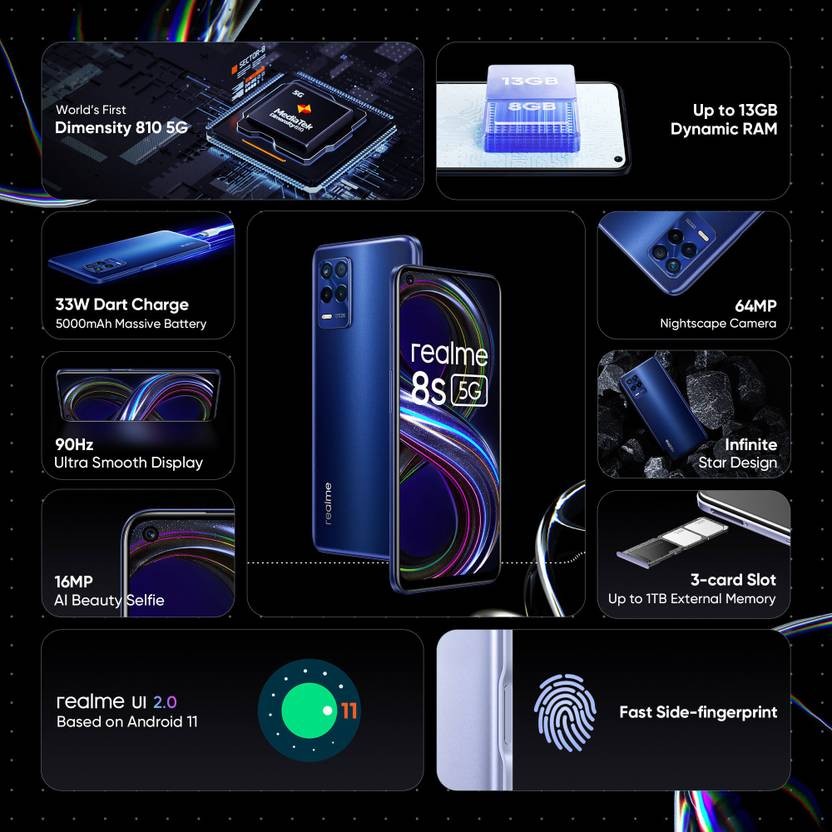 Realme 8s 5G Global Unlocked 6GB 128GB Universe Blue Dual SIM Smartphone