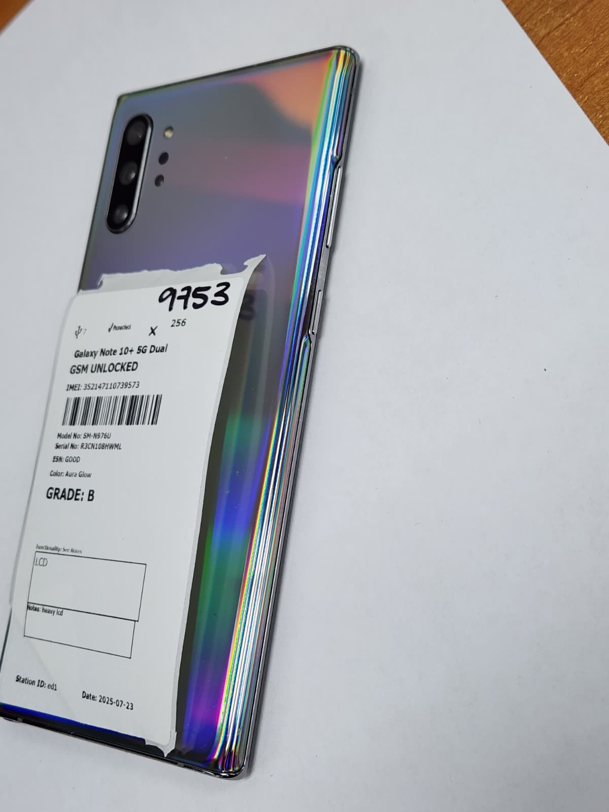DEFECTIVE – Samsung Galaxy Note 10+ 5G – 256GB – Aura Glow – GSM Unlocked – 9753
