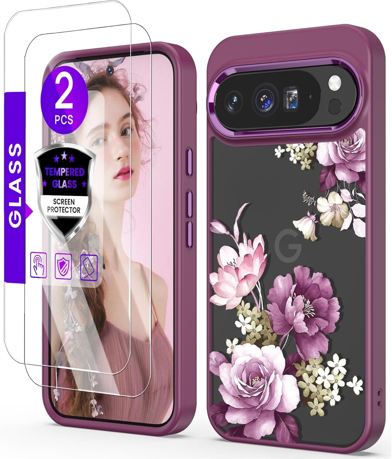 Purple Slim TPU & Hard PC Case + Tempered Glass Protector for Google Pixel 10 Pr