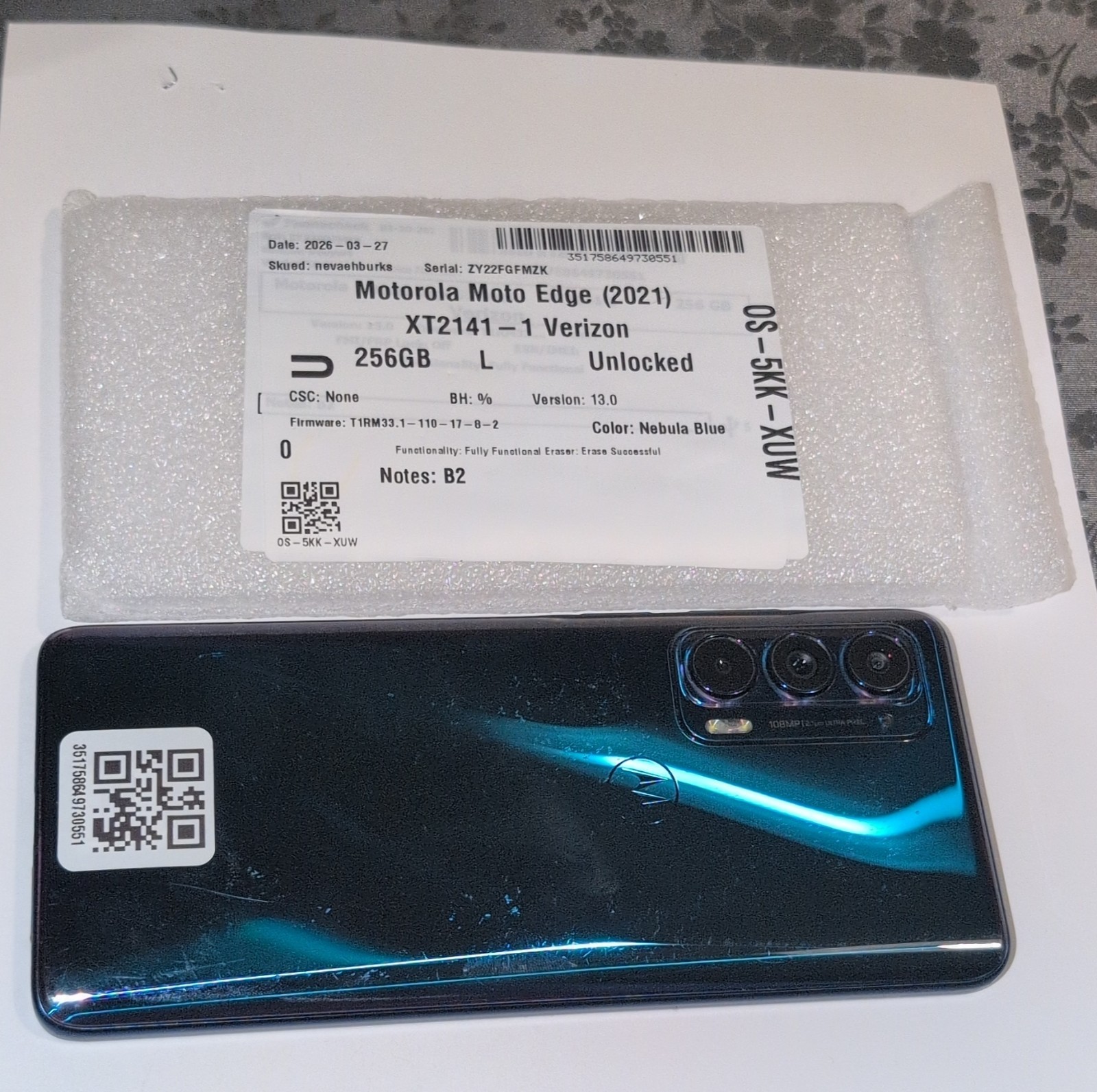 Motorola Moto Edge (2021) 256GB Verizon Unlocked Nebula Blue XT2141-1