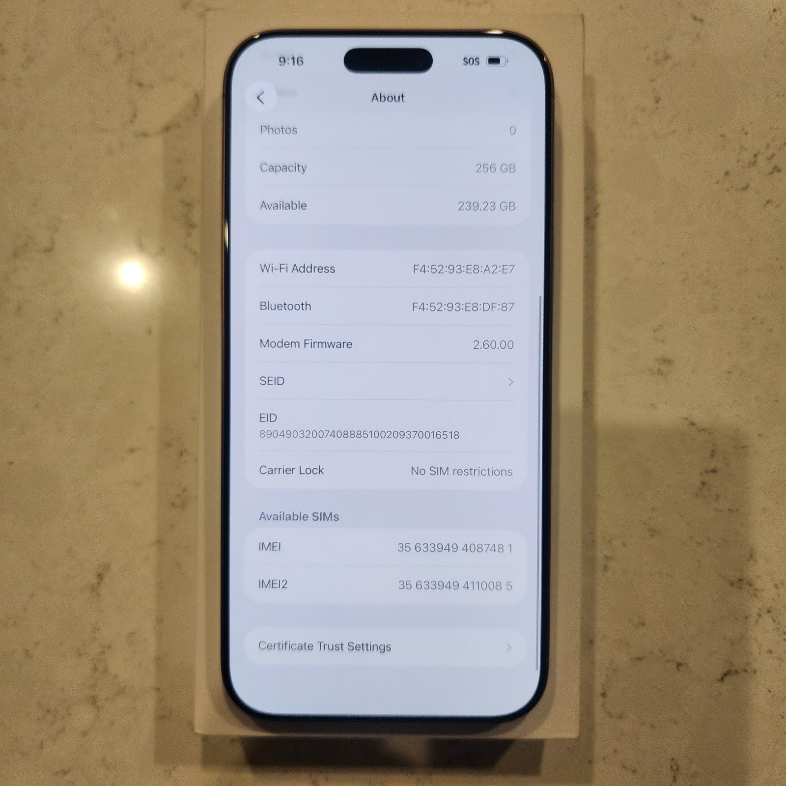 Apple iPhone 16 Pro Max – 256 GB – Desert Titanium (Unlocked) Esn Checks