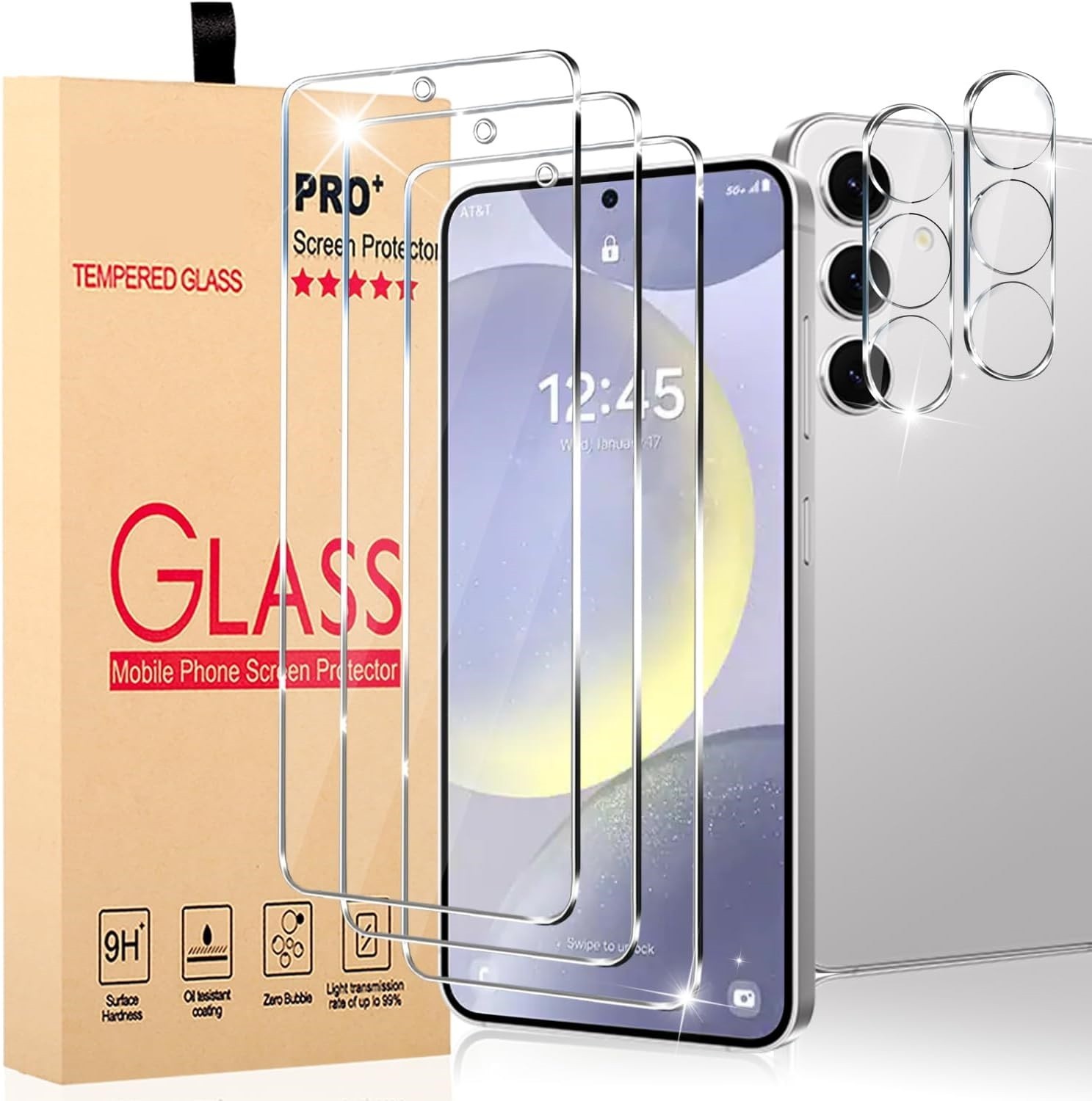 5in1 for Samsung Galaxy S24 Plus Screen Protector Tempered Glass Anti-Buble HD