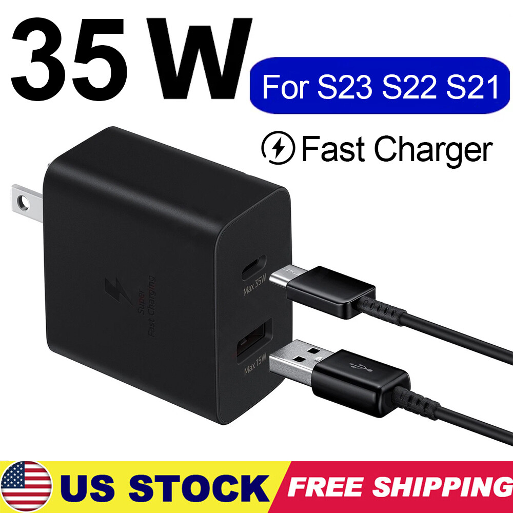 ⚡35W PD Power Adapter Duo Wall Charger&Cables For Samsung S24 S23 S22 S21 S20 S9