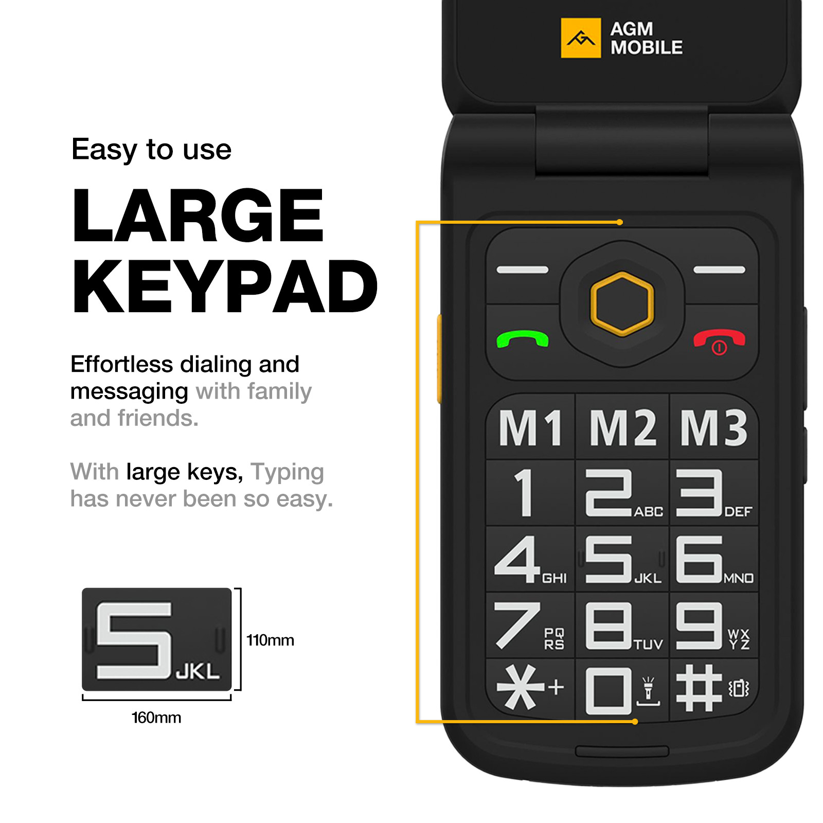 AGM M8 Flip 4G Rugged Feature Phone Large Button Big Keyboard Basic Phone 104dB