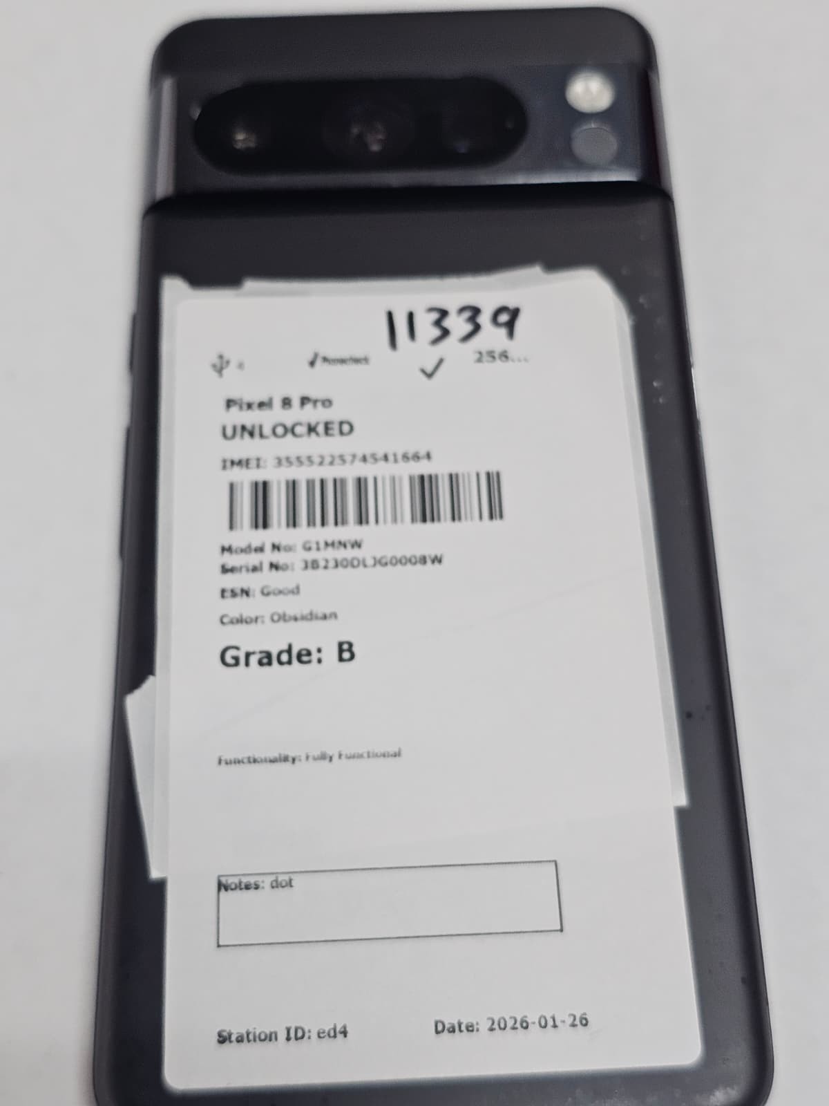 DEFECTIVE – Google Pixel 8 Pro – 256 GB – Black – Unlocked – 11339