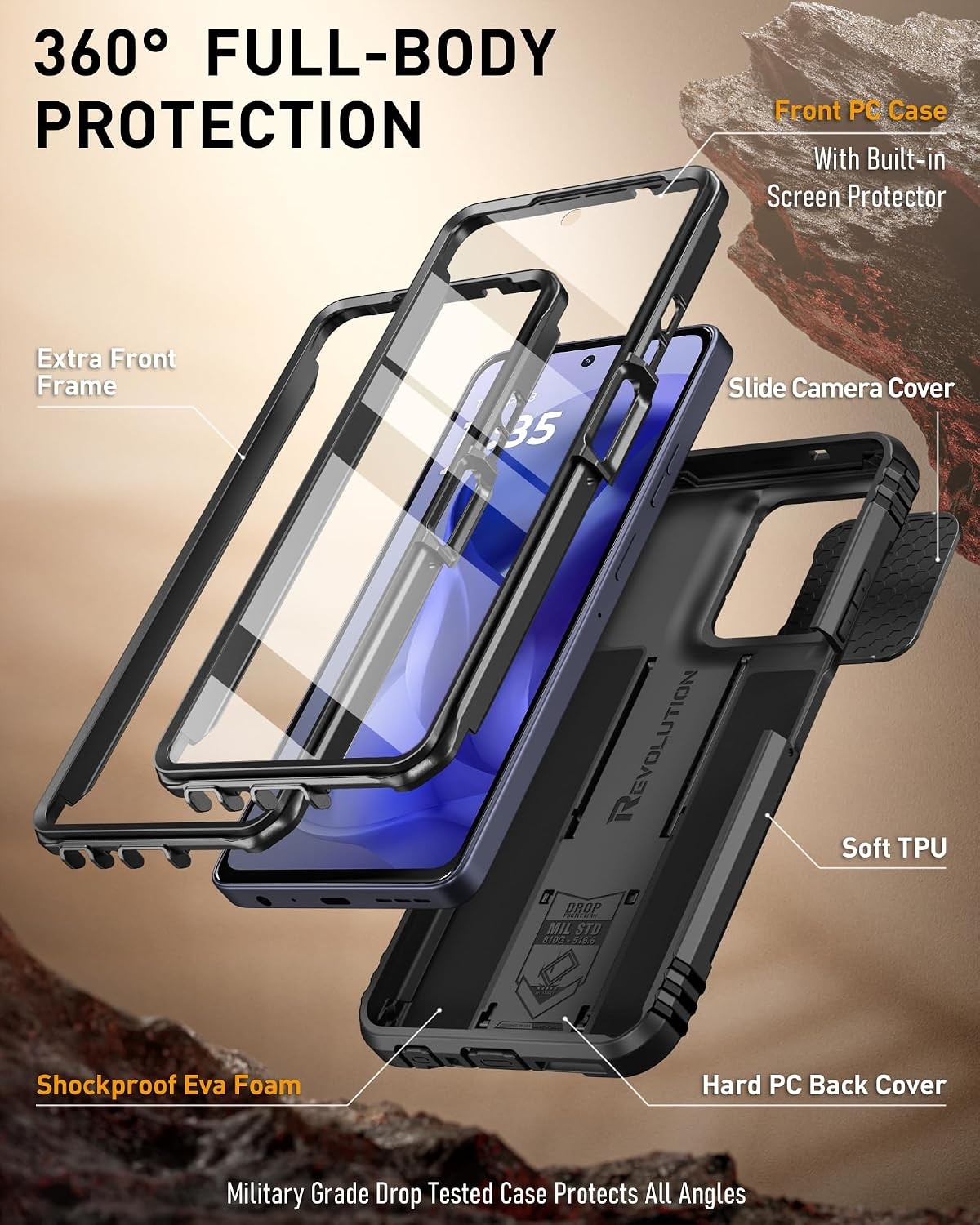 1. For Motorola Moto G Power 5G 2026, Revolution Case, Shockproof Cover, Black