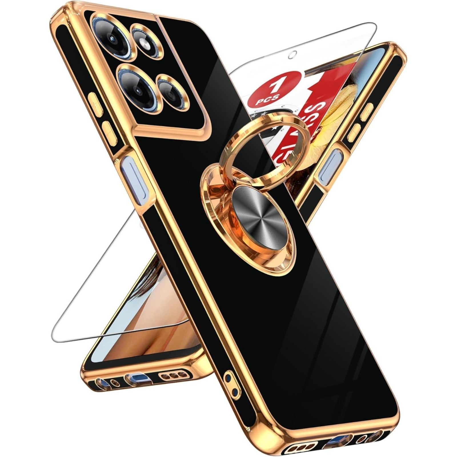 Moto G 5G 2025 Case with Tempered Glass Screen Protector and Ring Holder Kicksta