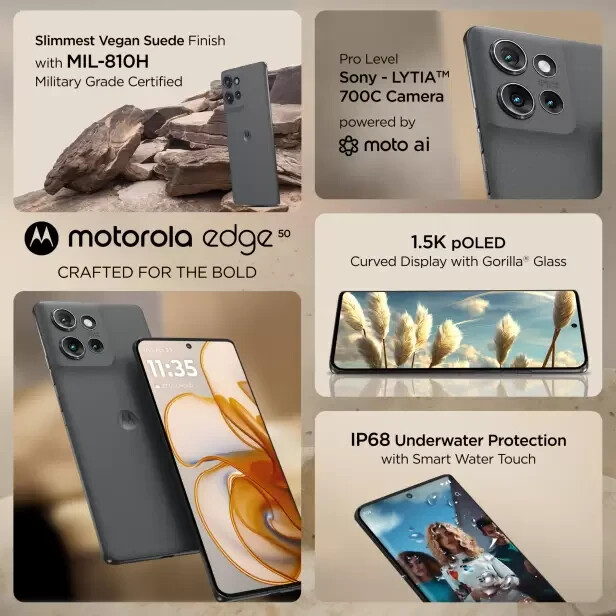 Motorola Edge 50 5G-256 GB STORAGE 8 GB RAM GLOBAL VERSION-Koala Grey-Android 14