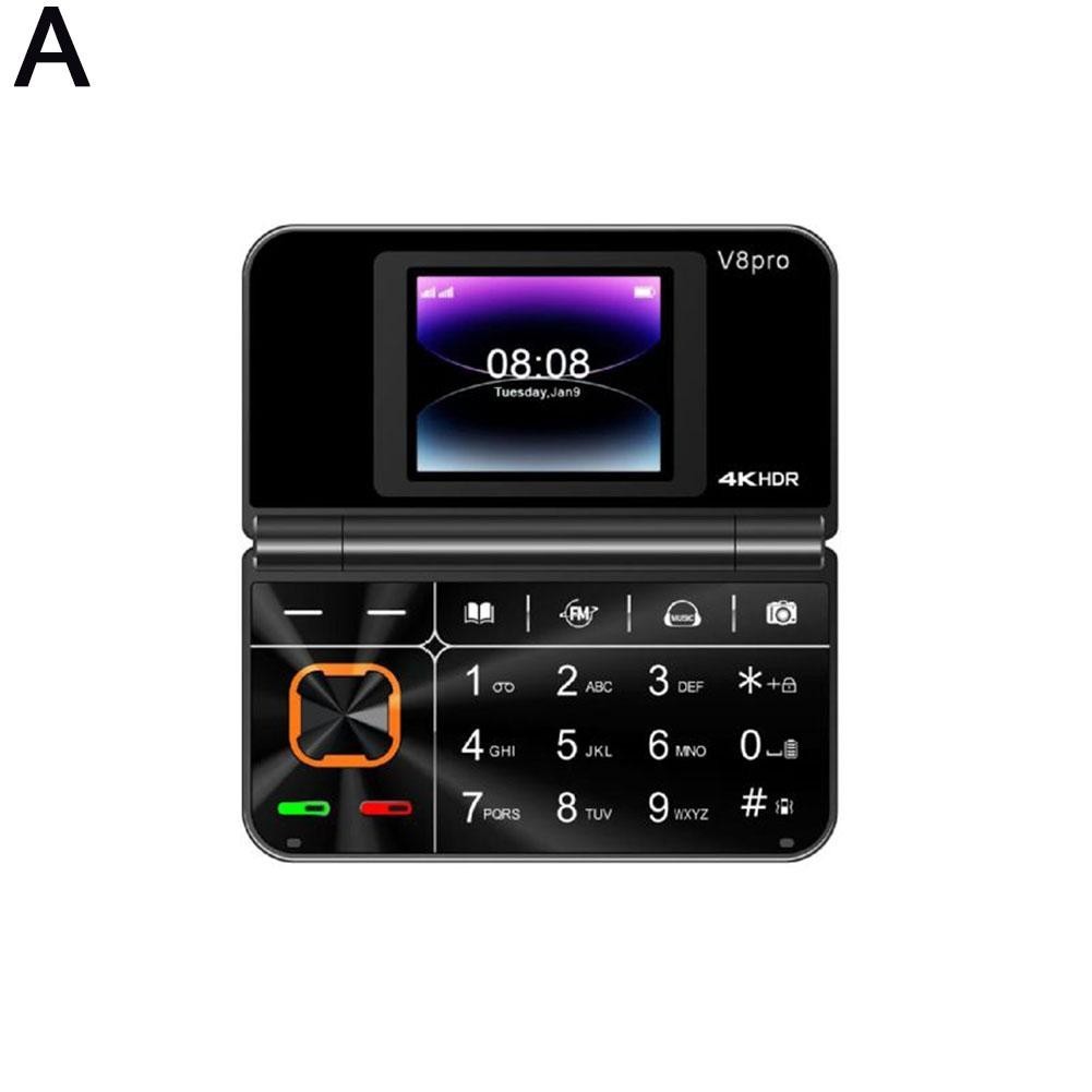 Dual Screen Mobile Phone Folding Flip Cell Large Button V8 Pro Sim Flashlight