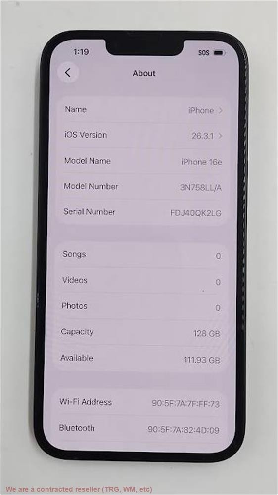 iPhone 16e 128GB Black – UNKNOWN CARRIER