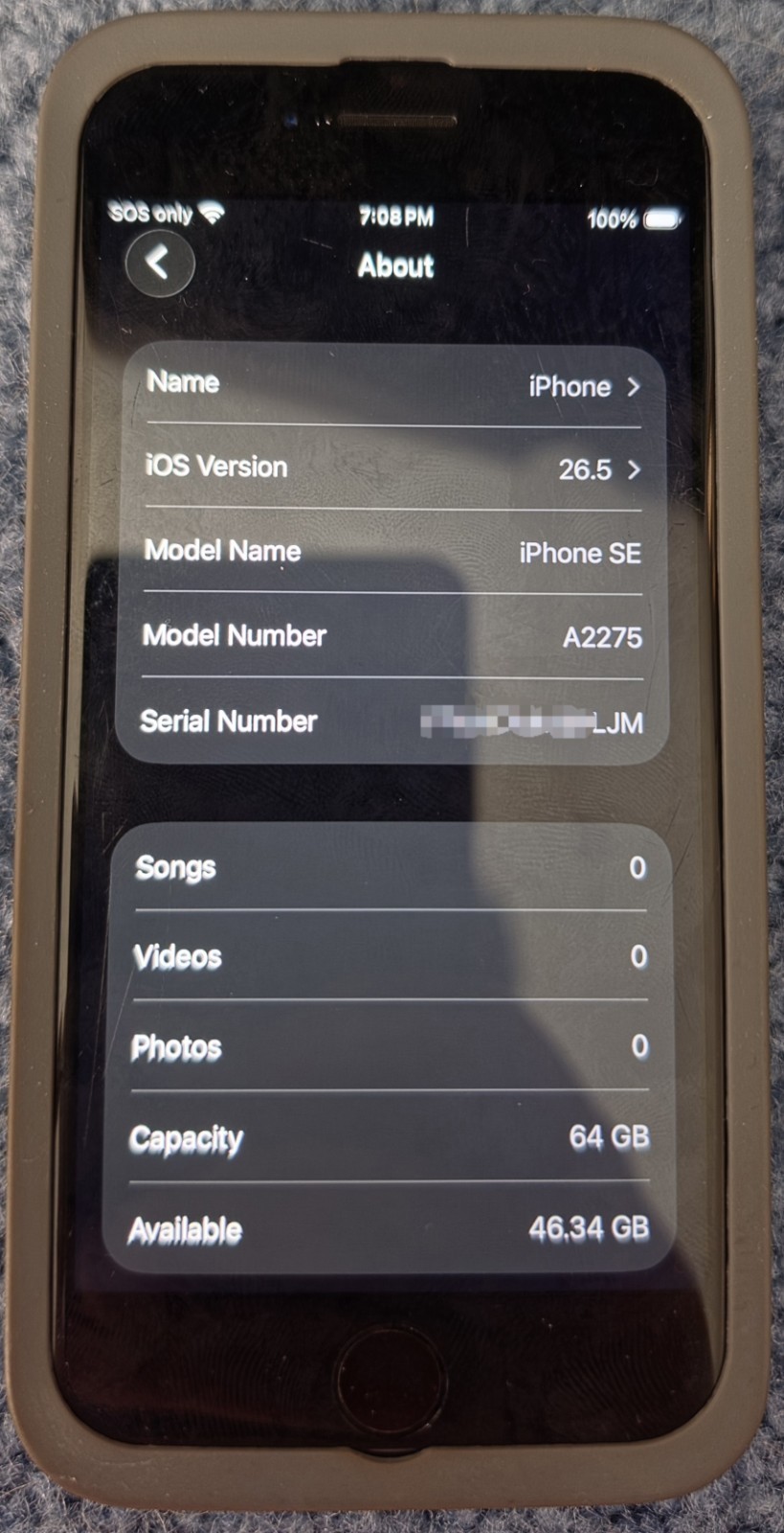 Apple iPhone SE (2020) A2275 – 64 GB – Black (Unlocked) – 87% Battery Grade C