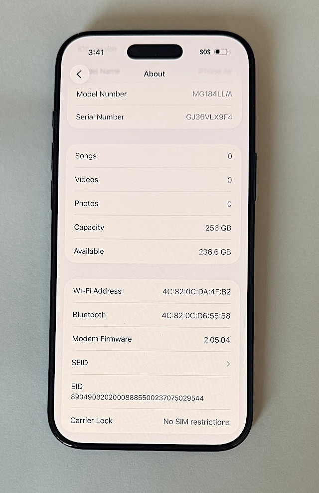 Apple iPhone Air – 256 GB – Space Black (Unlocked) MINT CONDITION!