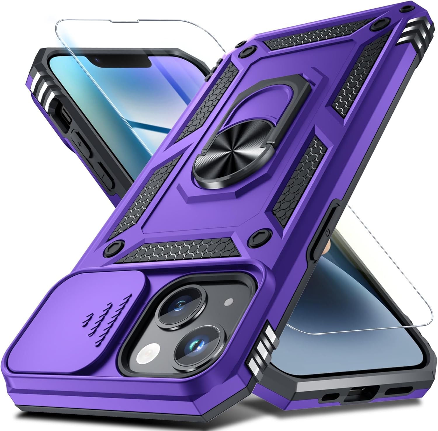 Case for iPhone 14 & iPhone 13 Phone Cover Heavy Duty Shockproof Full Body Purpl