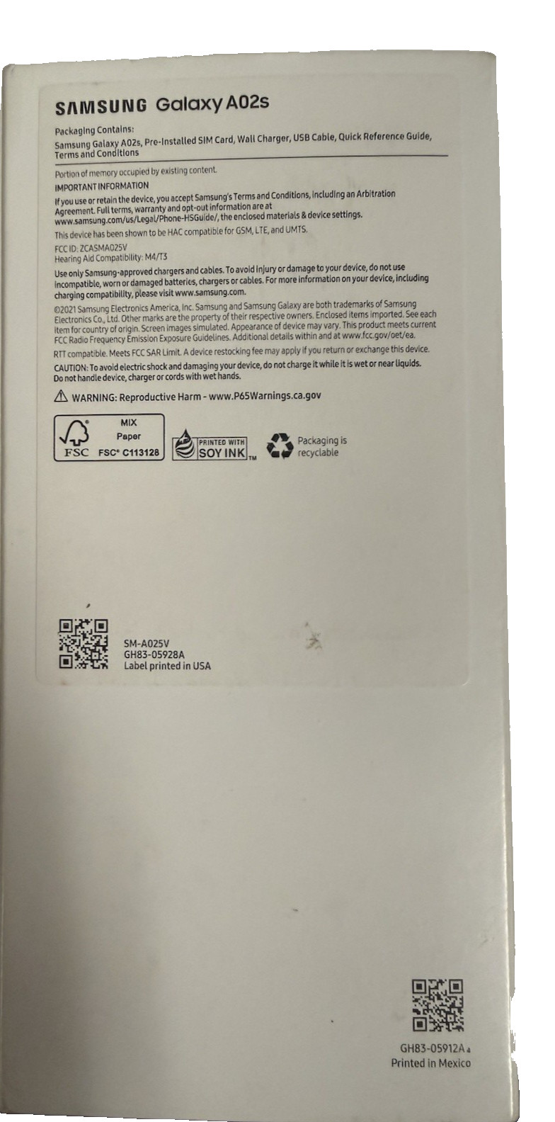 Samsung Galaxy A02s /32GB-SM-A025V , Verizon Wireless ONLY Cell Phone -Open Box