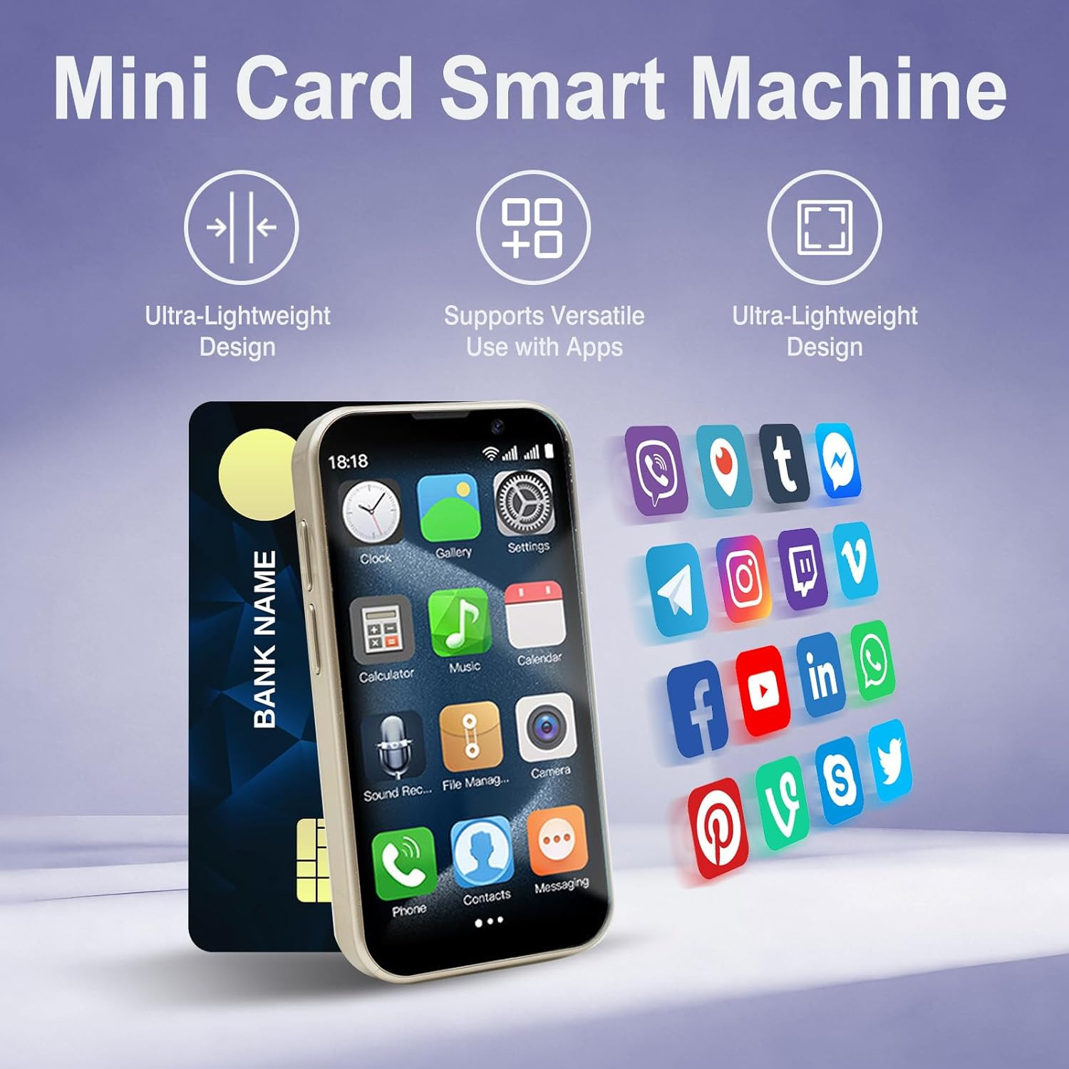 Mini Intelligent Unlocking Phone 3-Inch 3G Android Face ID (2GB+16GB) (Blue)