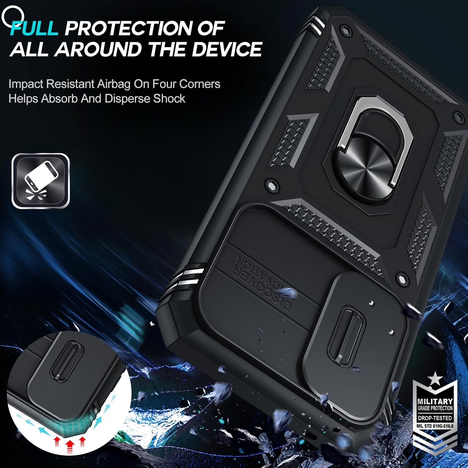 Samsung Galaxy A54 5G Case with 2 X Screen Protector, Slide Camera Cover & Black