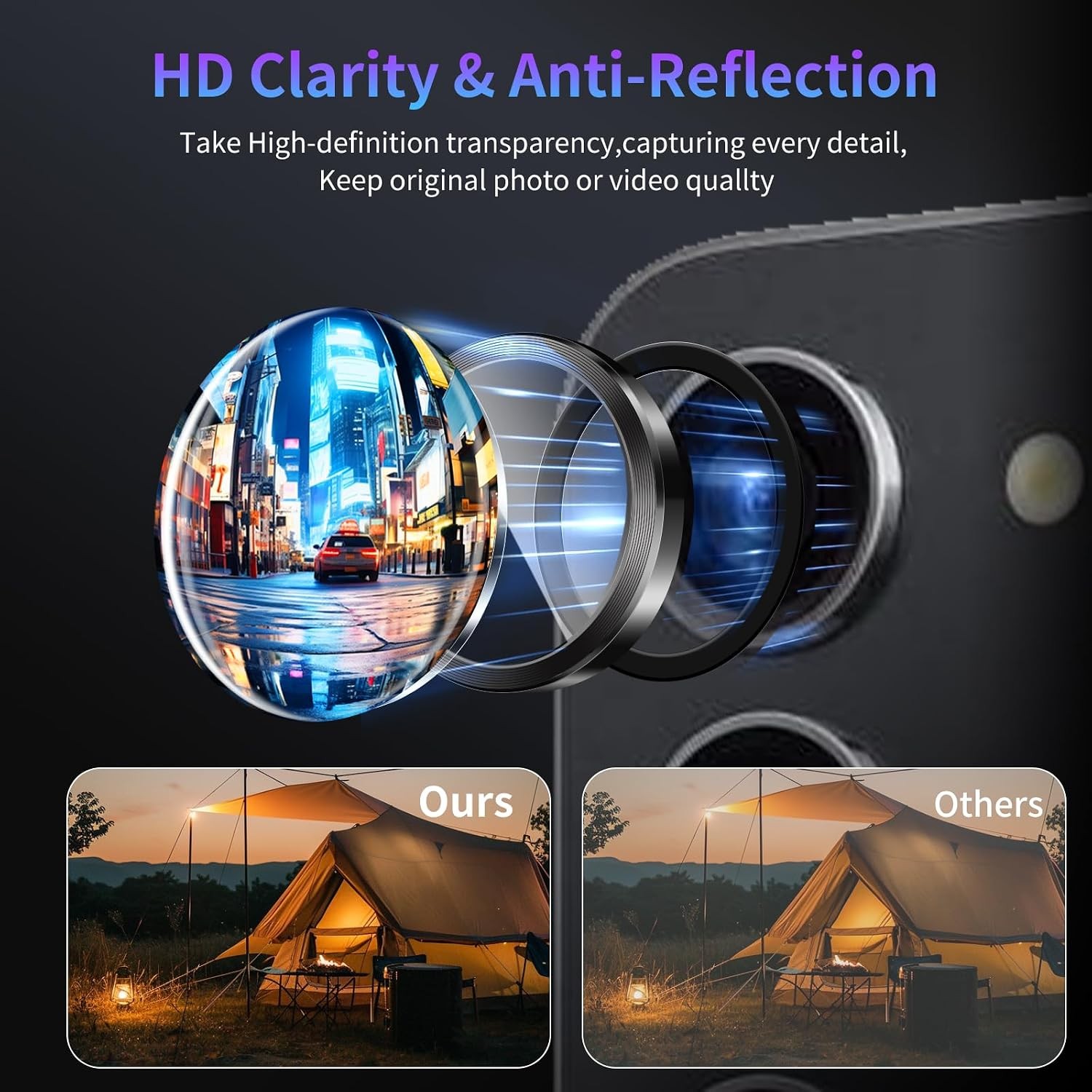 Camera Lens Protector for Samsung Galaxy S23/S23 Plus/S24, HD Clear, Black Titan