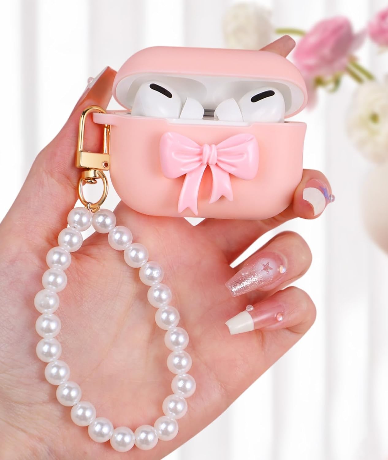 Airpods Pro 2nd Generation Case for Women Girls – Cute Kawaii Bow Keychain Cover