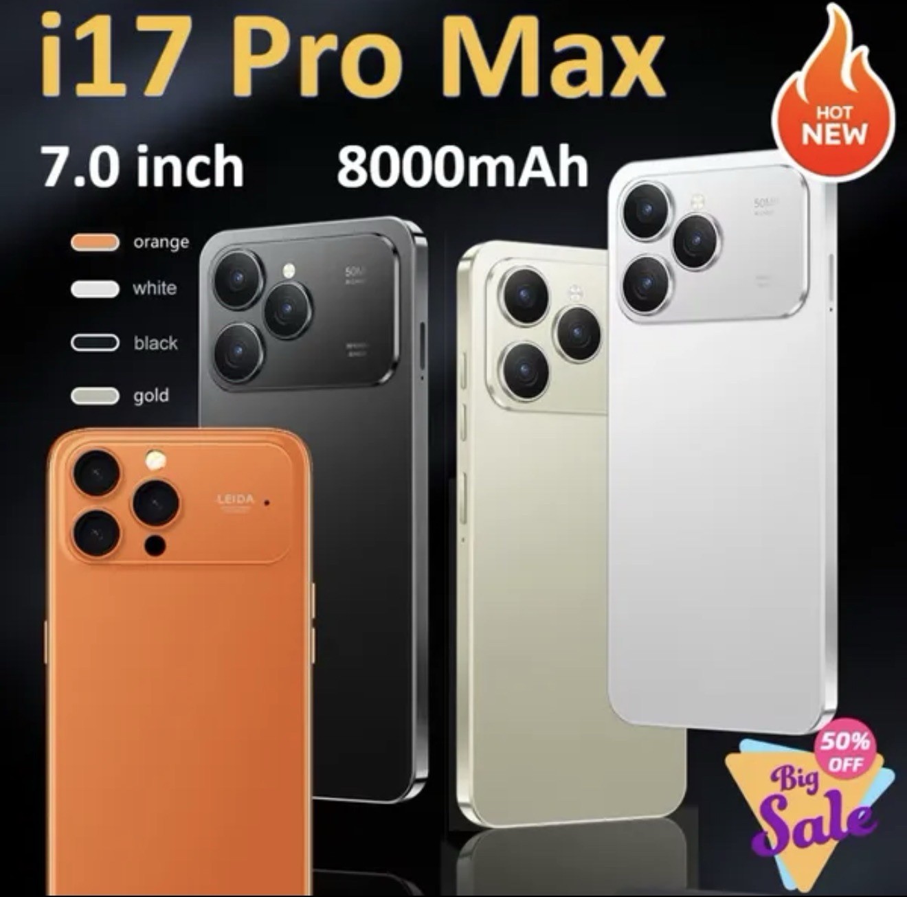 I17 Pro Max Unlocked Phone 5G, 12GB+512GB Dual SIM Cell Phone，6.8″ HD Display