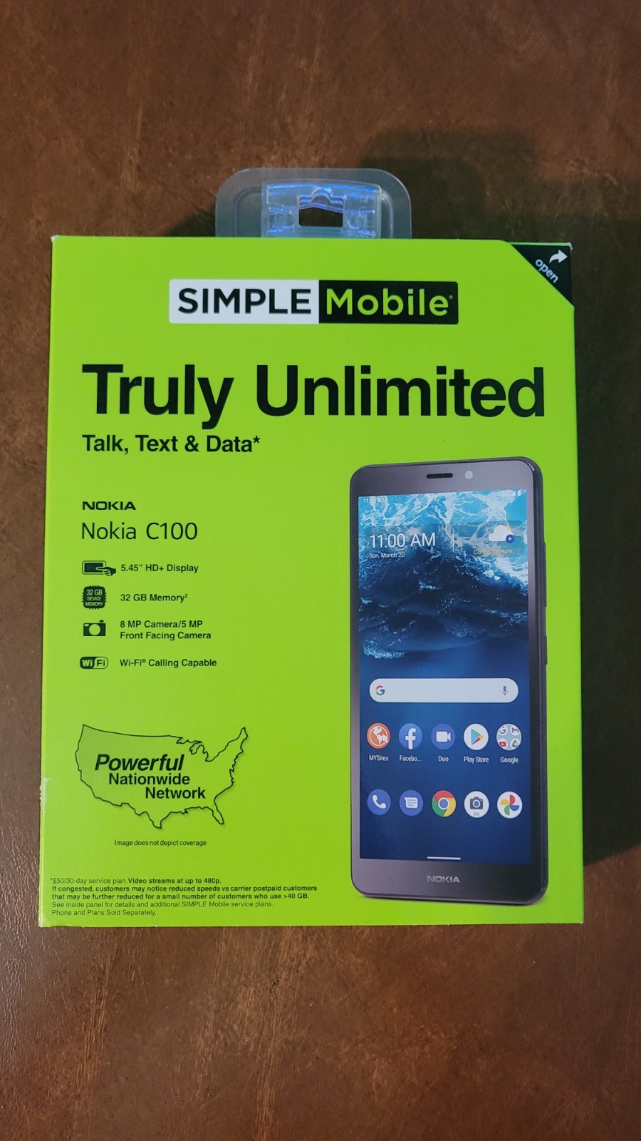 Simple Mobile Nokia C100 32GB Black Android Smartphone. New Sealed Locked