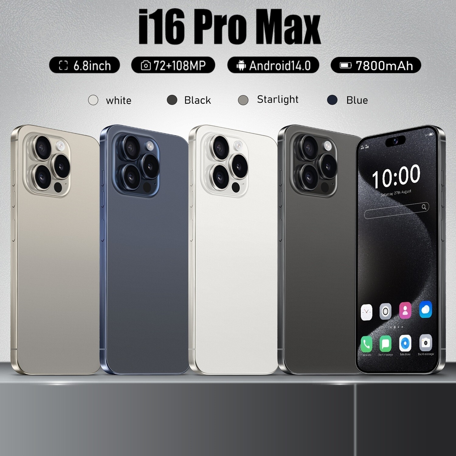 New i16 Pro Max 6.8″ Android Smartphone Unlocked Dual SIM 4G Mobile Phone 2024