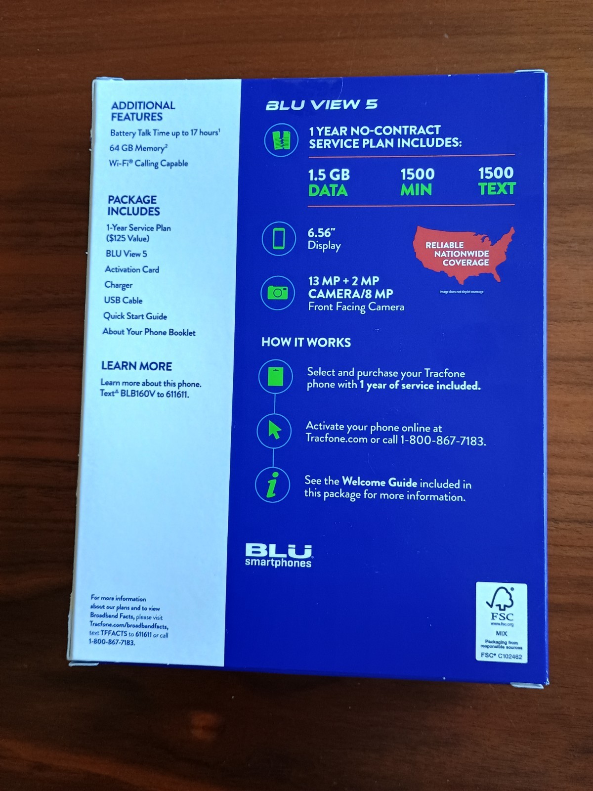 BLU View 5 B160V 64GB TracFone Locked 6.5″ Smartphone Android Dual Camera 13MP