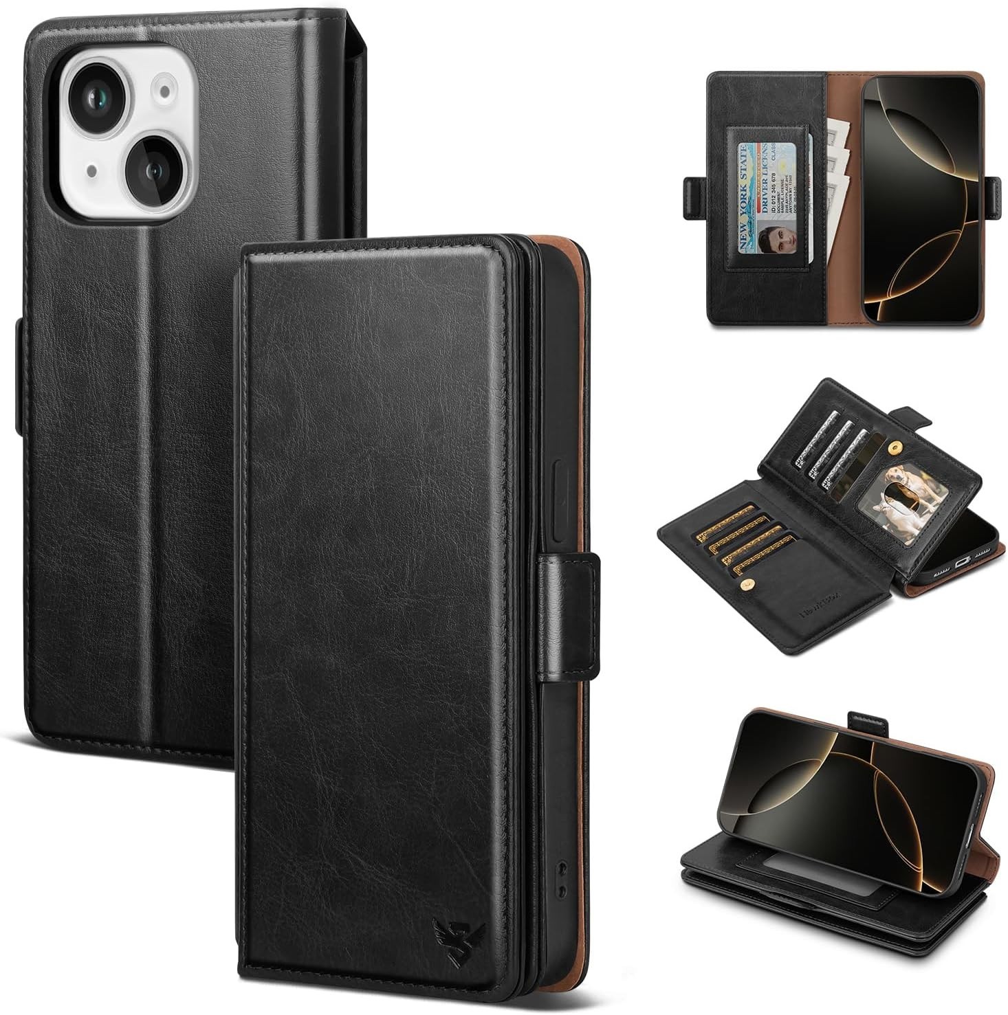 iPhone 13 Case Wallet with Card Holder Women Men, RFID Blocking PU Leather Flip