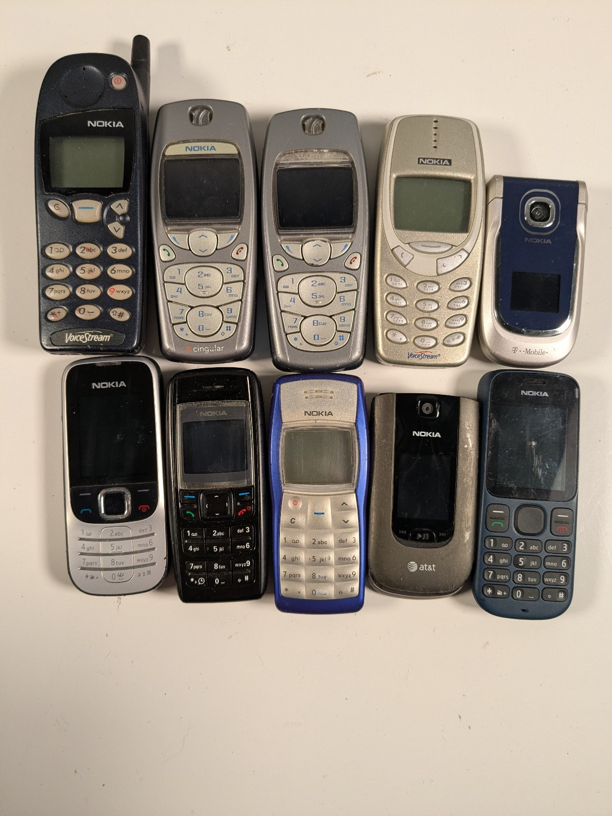 Lot (10) Nokia Cell Phones Flip 2230 1600 1100 3595 3310 2760 5110 Untested