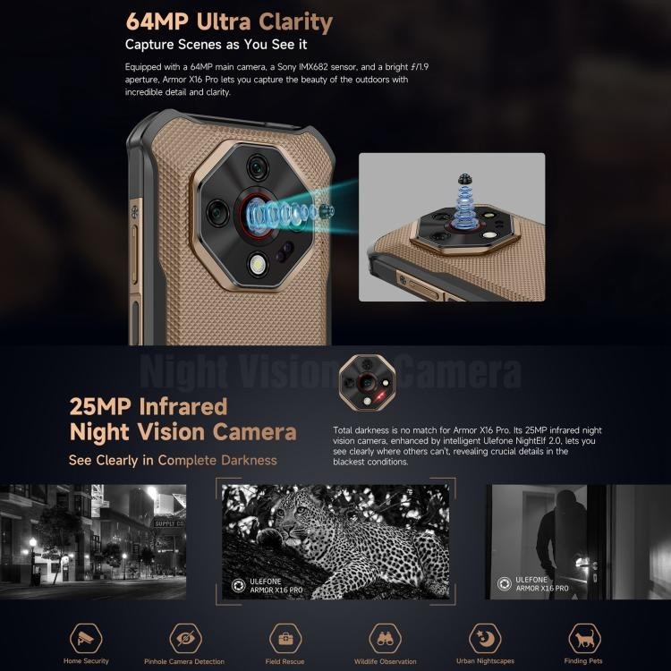 Ulefone Armor X16 Pro 8GB 256GB Unlocked Rugged Phone Night Vision IP68 IP69K