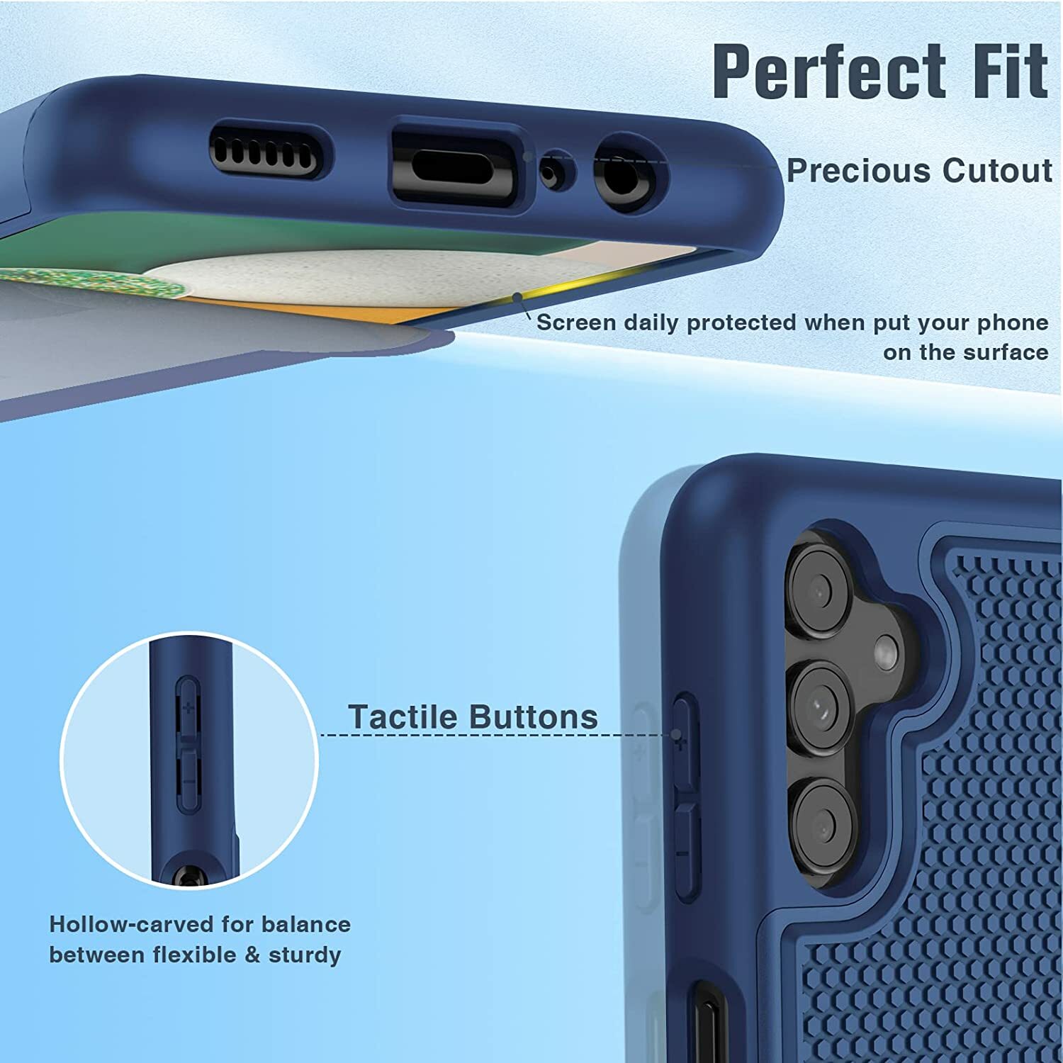 Samsung Galaxy A13 Case 6.5″ Dual Layer Protective Heavy Duty Phone Cover Blue